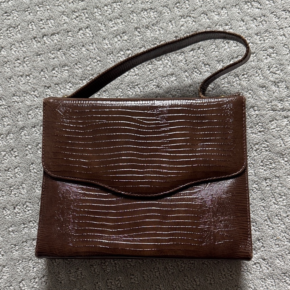 Antique Brown Textured Shoulder Bag - Elegant Women's Handbag